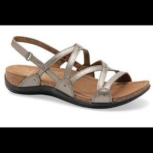 Dansko Jovie sandals Sz 37 Pewter Silver Bronzed strappy